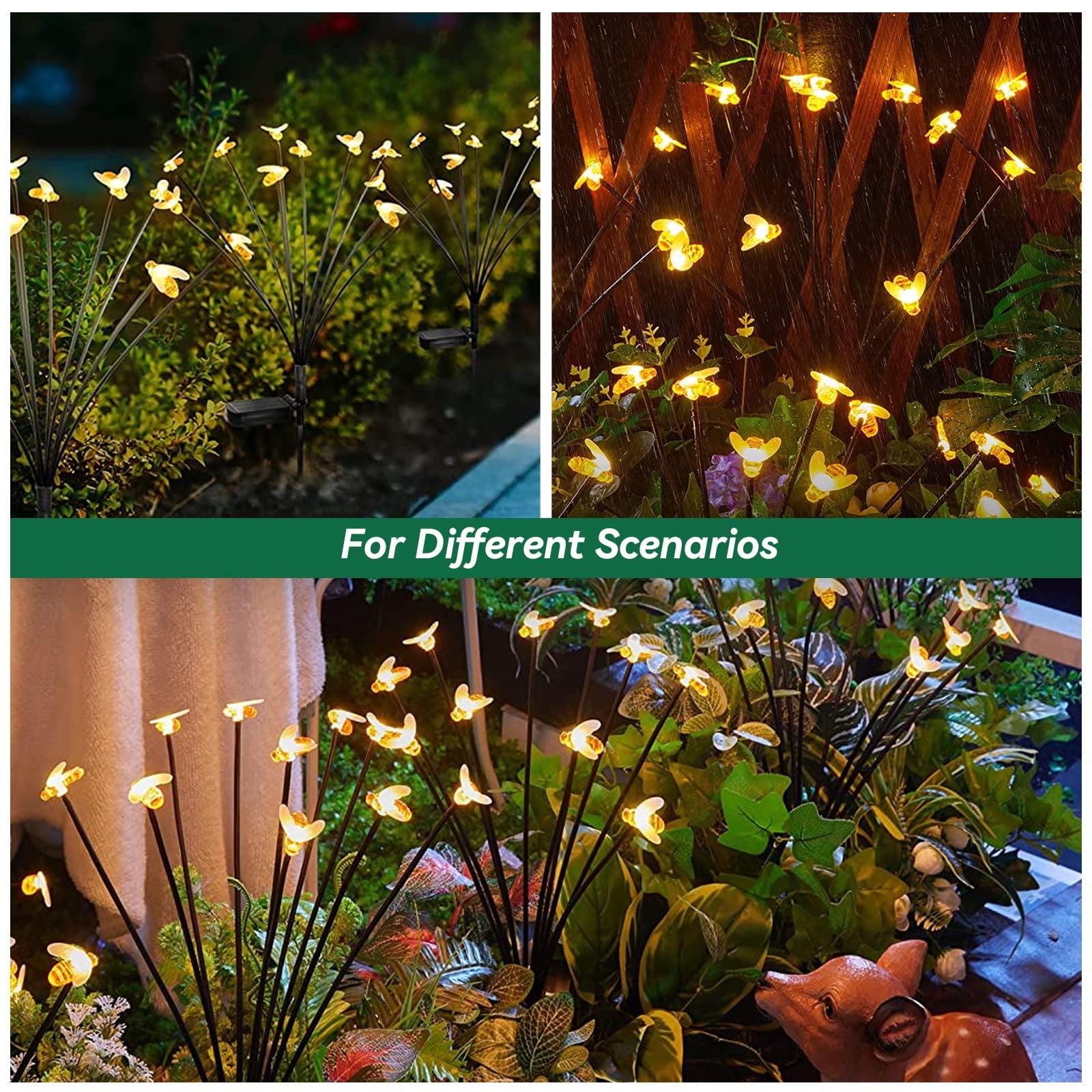 BOPORO Solar LED Bee Garden Stake Lights, 2Pack Outdoor Waterproof Swaying Honeybees Lights Landscape Lights for Pathway Yard Walkway Holiday Decoration
