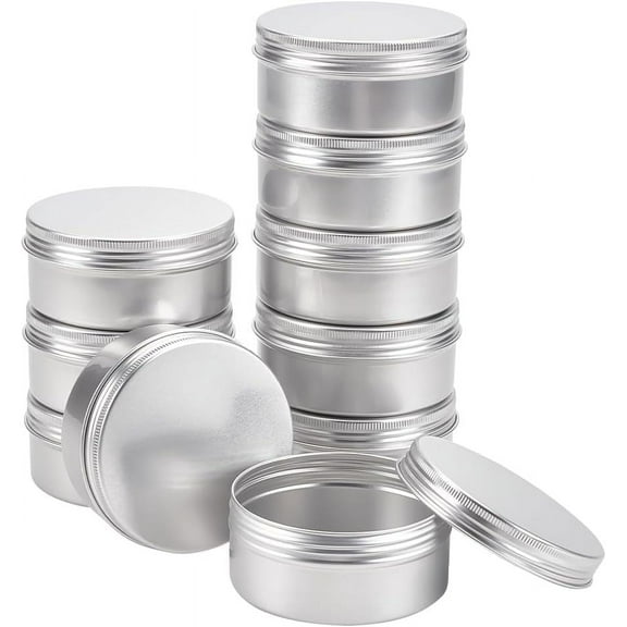 1 Box 10 Pcs 150ml Aluminum Tin Jars Round Aluminum Tin Cans Cosmetic Containers with Screw Cap Lid for DIY Crafts Salve Candle Travel Storage-Platinum