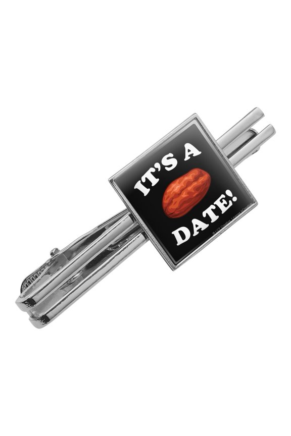 It's a Date Funny Humor Square Tie Bar Clip Clasp Tack- Silver or Gold