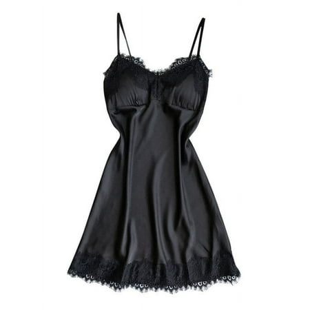 Sinhoon Sleepwear Sexy Lingerie Nightgown Lace Chemise Satin Slip Silk Nightie Bridal Babydoll for Women