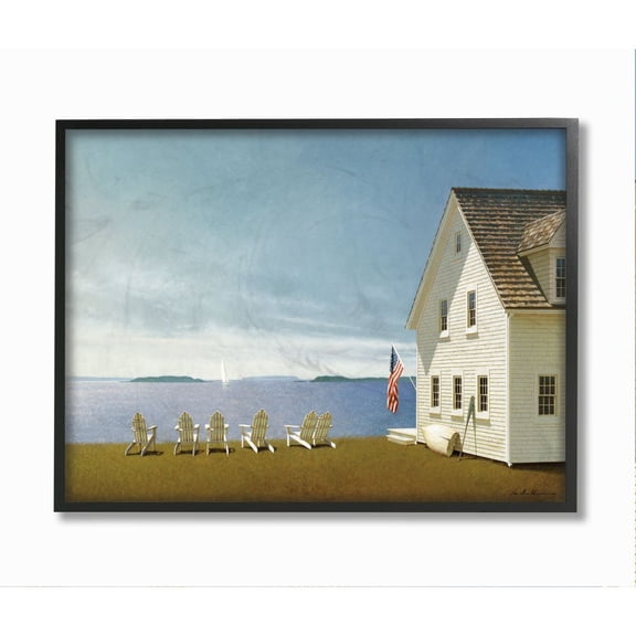 Stupell Industries Americana Cape House Coastal Landscape Charm Painting Framed Wall Art Design by Zhen-Huan Lu, 11" x 14", Black Framed