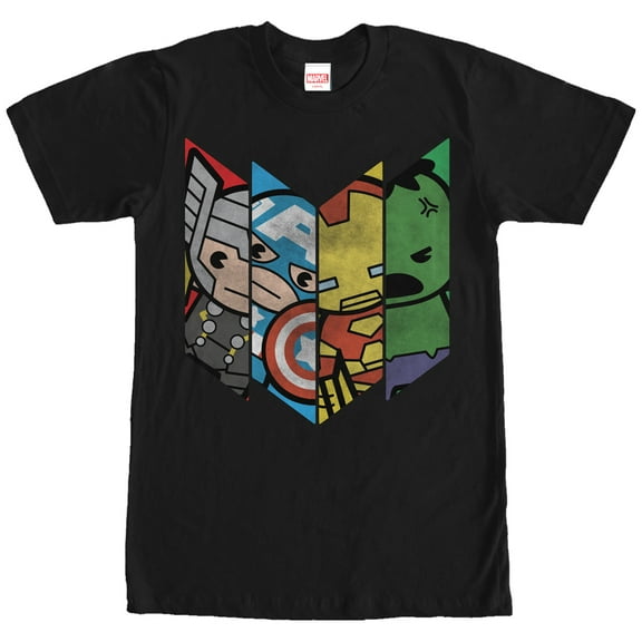 Men's Marvel Avengers Kawaii Panels  Graphic Tee Black Medium