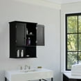 thumbnail image 2 of Wall Mount Bathroom Cabinet Wooden Medicine Cabinet Storage Organizer Double Door with 2 Shelves, and Open Display Shelf, 2 of 7
