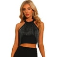 thumbnail image 1 of Canesú con Flecos para Mujer con Lazo Cuello Halter Corsé Camiseta sin Mangas Corpiño Negro L, 1 of 6