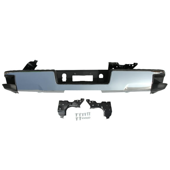 Fit for GMC Sierra Chevrolet Silverado 2014-2018 Stainless Steel Rear Step Bumper w/ Light Face Bar, GM1103175, Black & Silver Chrome, 14-18 Silverado Sierra Rear Step Bumper Cover