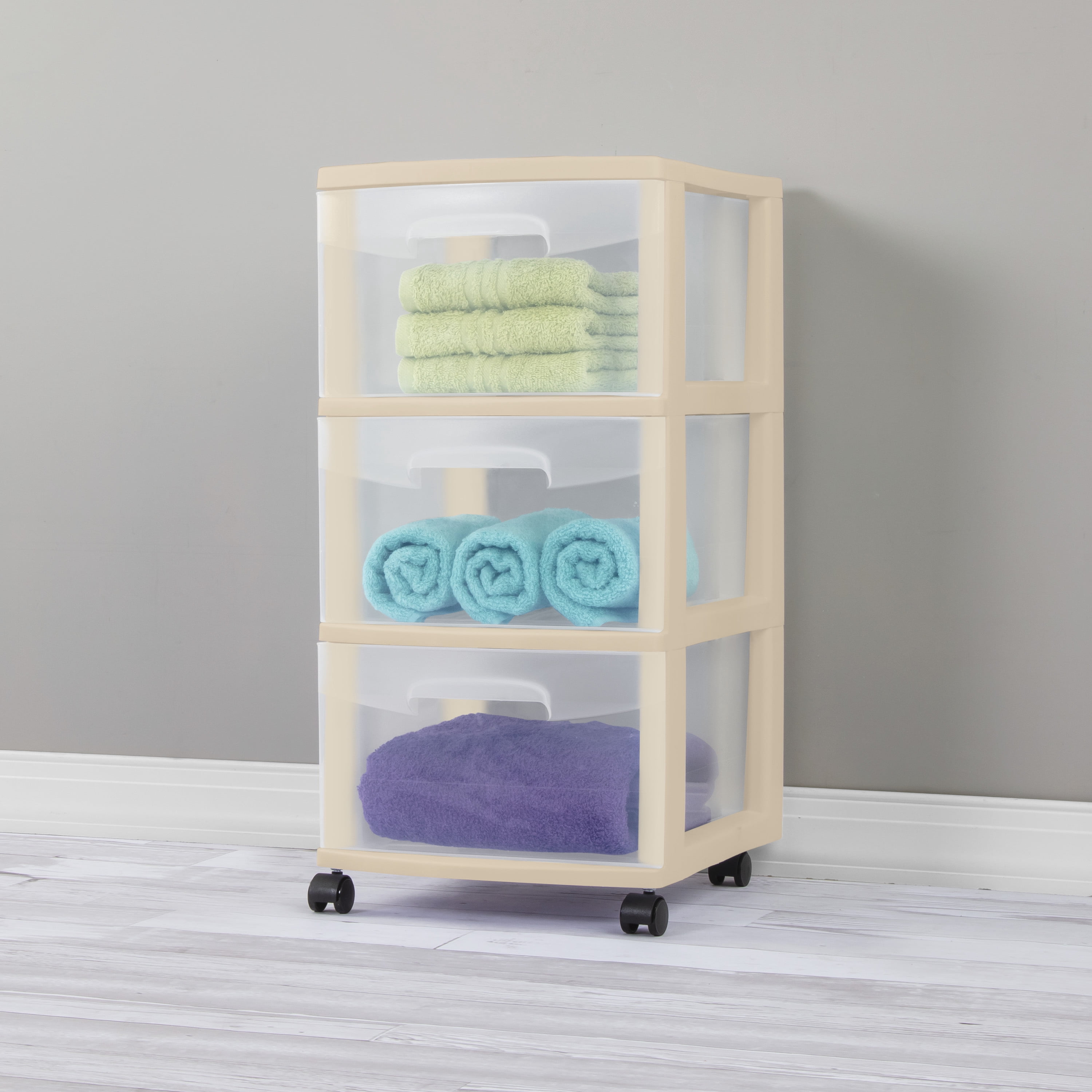 Sterilite 3 Drawer Cart Plastic, Papyrus Beige