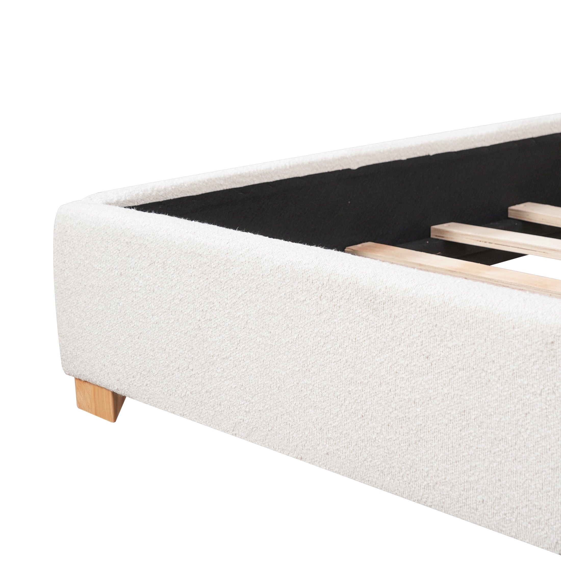 Christopher Knight Home Modern King Upholstered Bed Frame with Wide Curved Headboard, Cream White