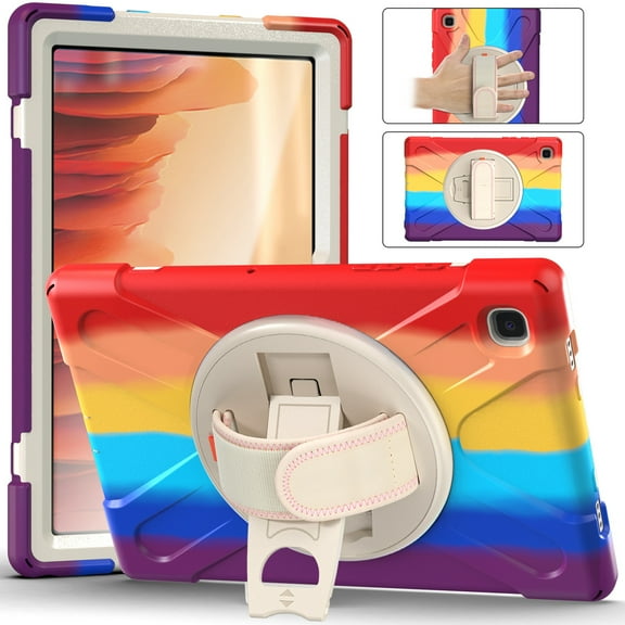 Dteck Samsung Galaxy Tab A7 10.4 Case, Heavy Duty Hybrid Rugged Shockproof Kids-Friendly Case with 360 Rotatable Handle Strap, Kickstand for Galaxy Tab A7 10.4" 2020 SM-T500/T505/T507, Rainbow