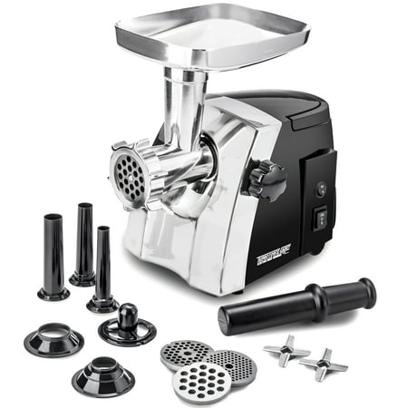 - Electric Meat Grinder – Size #8 - Model STX-1200-TFC – STX International Turboforce Cadet – Hideaway Handle – 3 Grinding Plates – 3 Cutting Blades – 3 Sausage Stuffing Tubes – Kubbe Attachment
