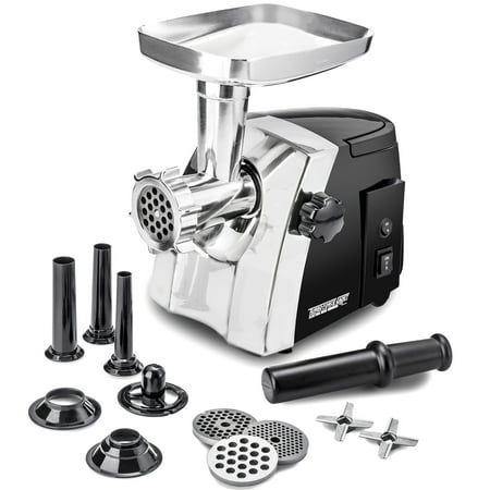 Electric Meat Grinder – Size #8 - Model STX-1200-TFC – STX International Turboforce Cadet – Hideaway Handle – 3 Grinding Plates – 3 Cutting Blades – 3 Sausage Stuffing Tubes – Kubbe (Best Meat To Grind)