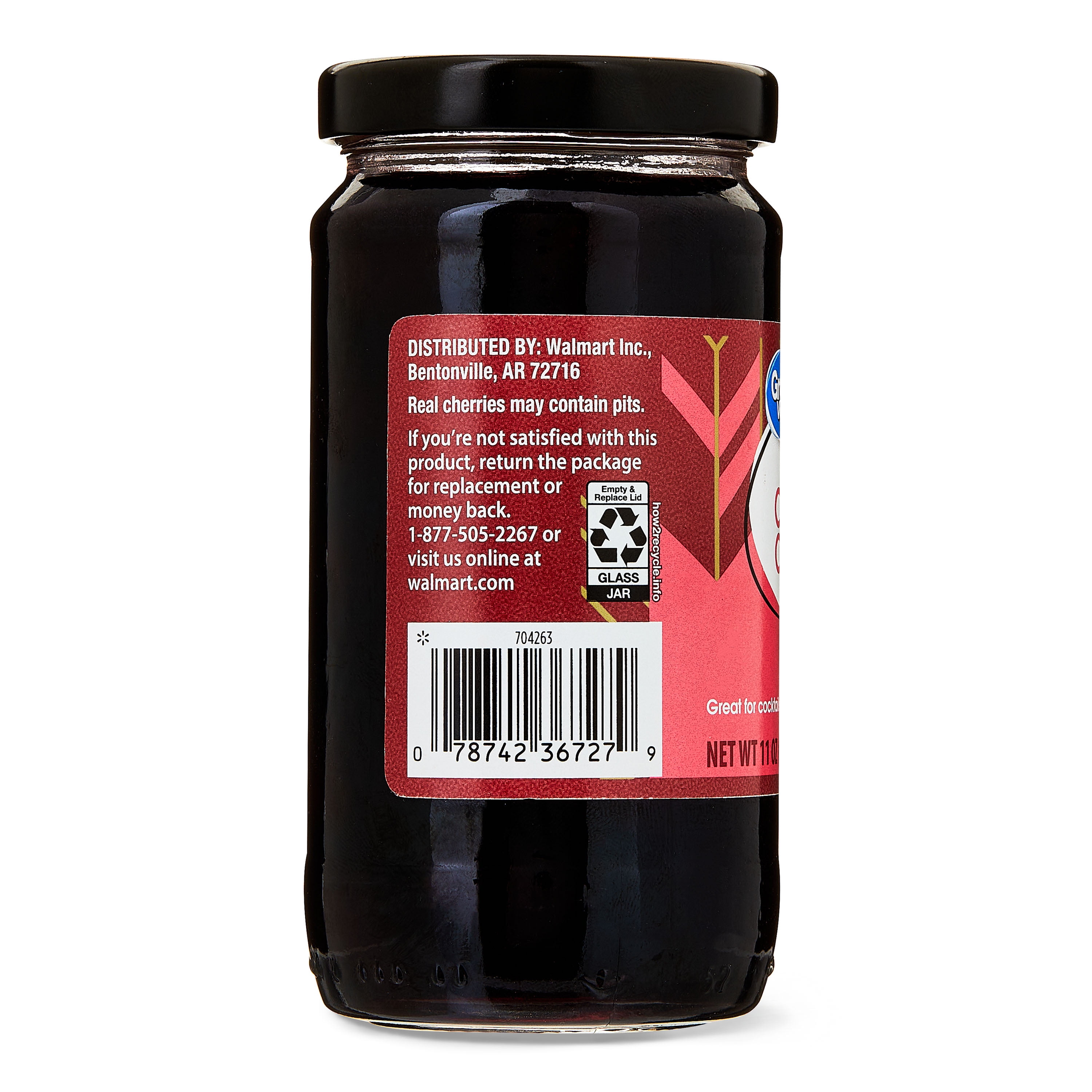 Great Value Premium Cocktail Cherries 11 oz Burgundy Red Enrobed