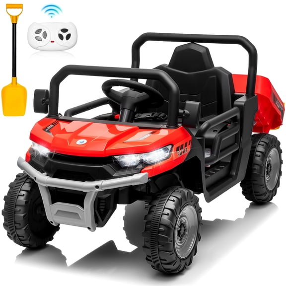Joyracer 24 Volt Ride on Toys, Ride on Dump Truck with Remote, Electric Car for Toddlers with Dump Bed, Music, Shovel, Bluetooth, Red
