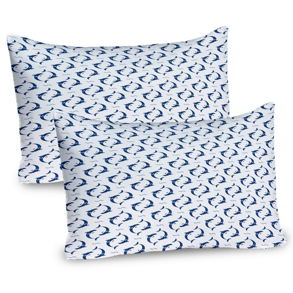 Ambesonne Dolphin Pillow Sham 2 Pack, Playful Big Fish Rounds, 26"x20", Cobalt Blue Night Blue
