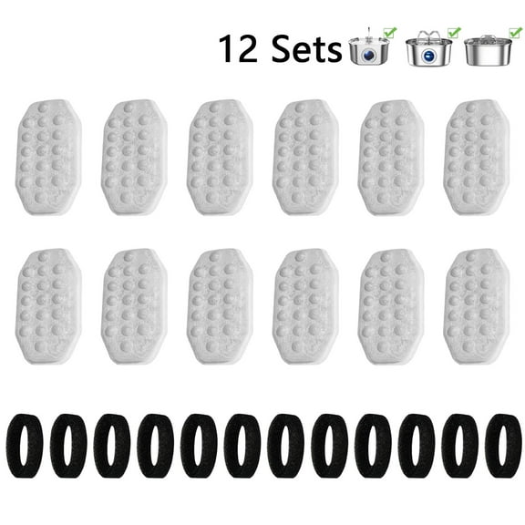Petavista 12 Sets Pet Fountain Filter Replacement with Activated Carbon and Ion Exchang Filter