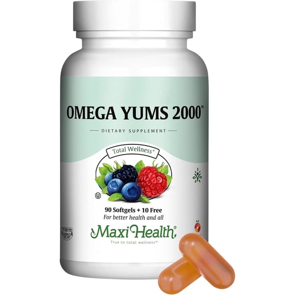 Maxi Health Omega Yums 2000 – Omega-3 Fish Oil Supplement for Brain, Heart & Joint Health – 100 Softgels