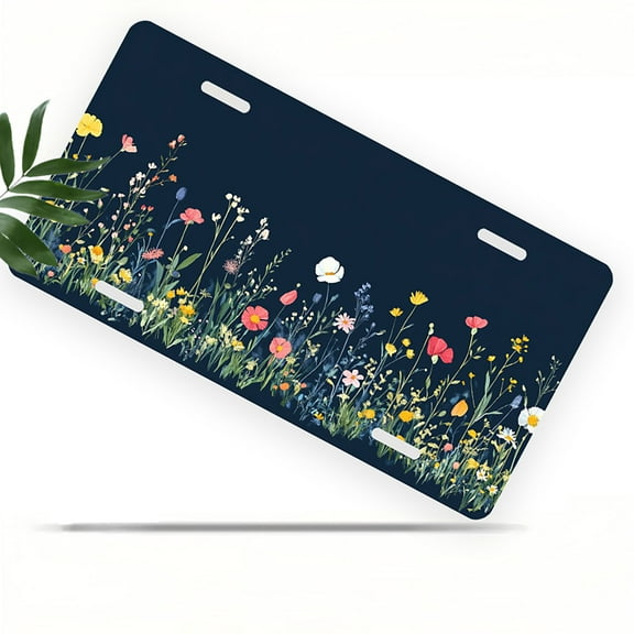 License Plate, Wildflower Border Decorative Front,Personalized Stainless Steel License Plate Cover For Men Women,12.2" X 6.2"