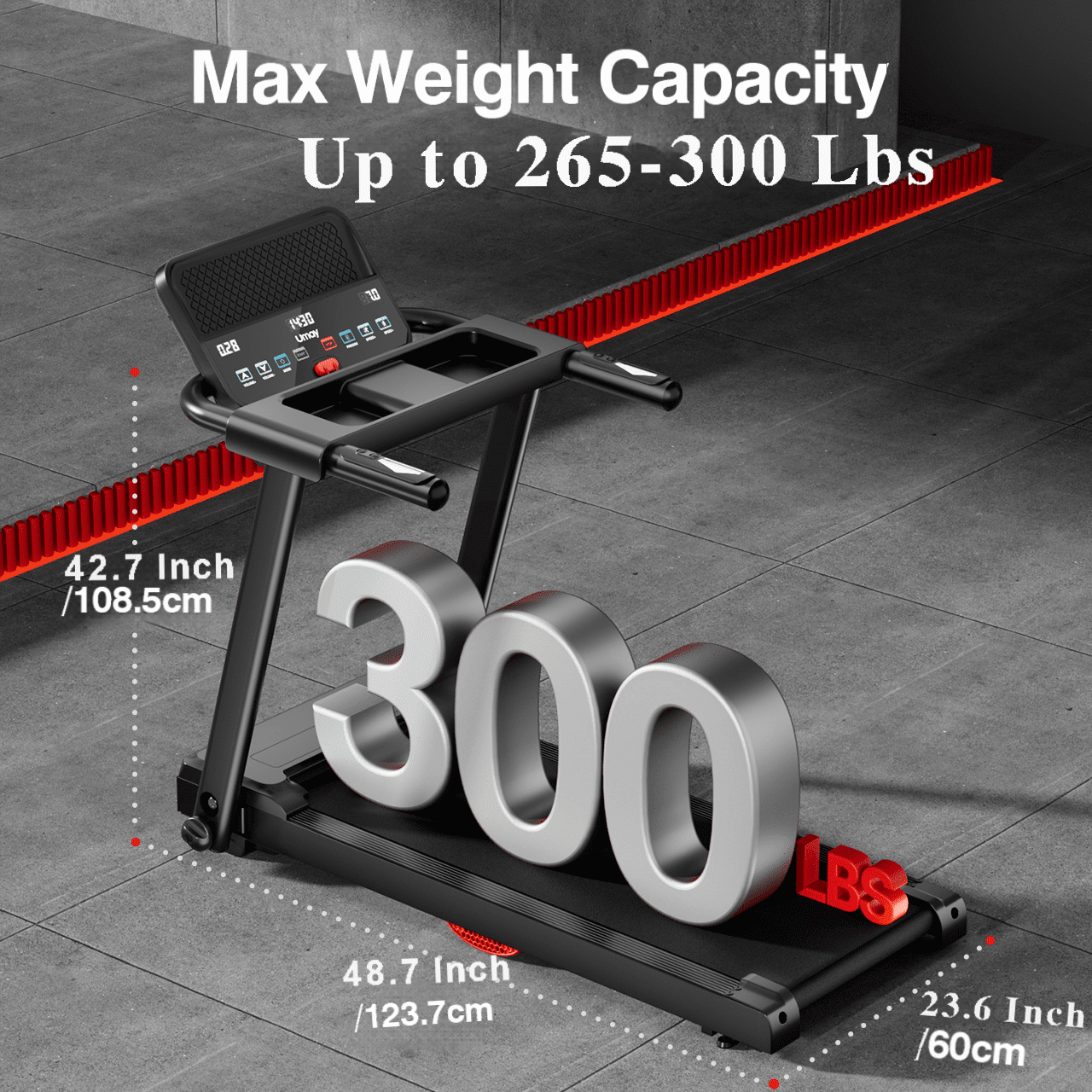 SONITU Quiet 2.5HP Brushless Folding Treadmill, 0.6-7.5 mph Speed, 300 lbs Capacity, SPAX App Compatible for Home