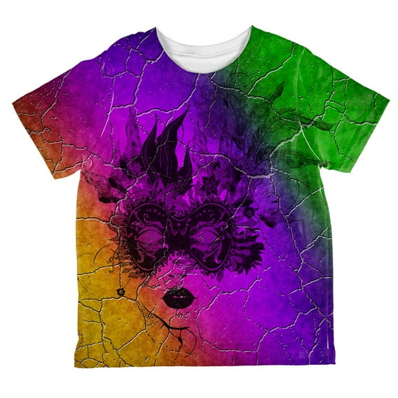 Mardi Gras Party Mask Distressed Grunge Flag All Over Toddler T Shirt Multi 6T