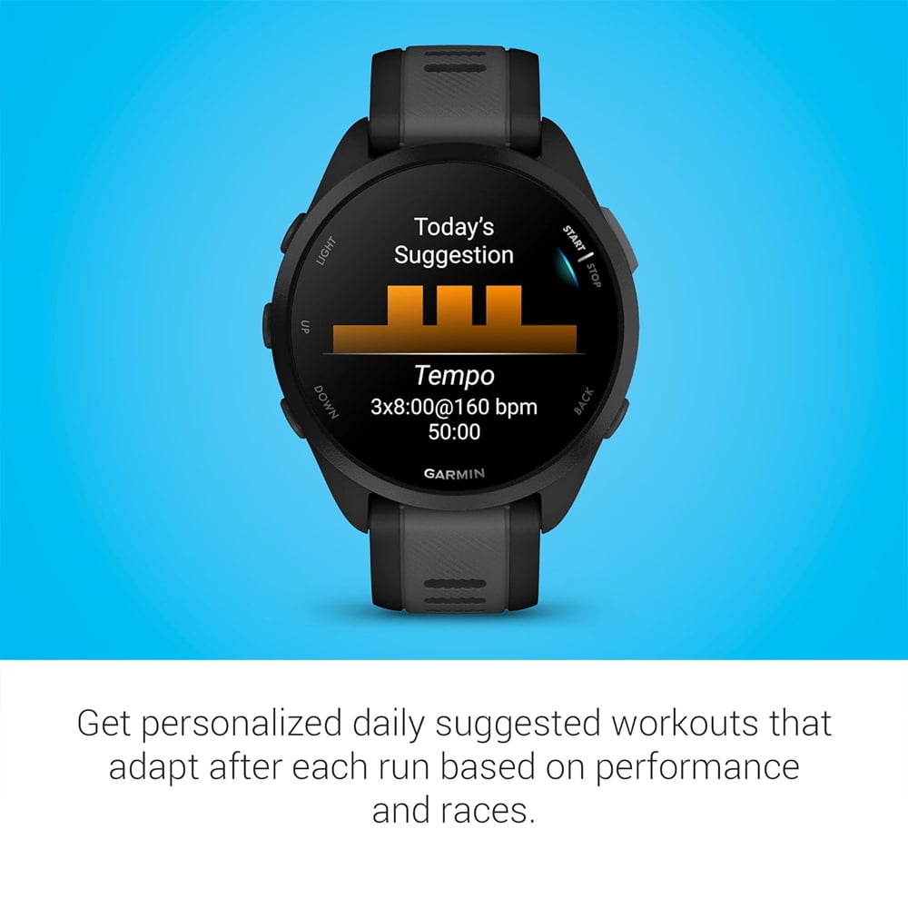Garmin 010-02863-20 Forerunner 165 Smart Sport Watch, Black + Slate Gray Bundle with 2 YR CPS Enhanced Protection Pack| Official Garmin USA Dealer
