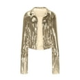 thumbnail image 5 of Women's Glitter Jacket Sequin Fringe Sparkly Cropped Party Coat Long Sleeve Lapel Vintage Open Front Tassel Cardigan (S, Gold), 5 of 6