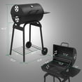 thumbnail image 2 of Alvantor Barrel Charcoal Grill with Adjustable Charcoal Pan,Warming Rack,Thermometer,Dual Air Dampers,Side Table,Wheels,Black, 2 of 12