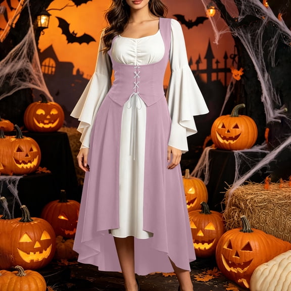 Ynynloco Women's Gothic Witch Dress Medieval Renaissance Costume Victorian Dress Costume for Halloween Parties