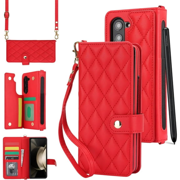 MYKOMI Compatible for Samsung Galaxy Z Fold 6 Wallet Case with 4 Card Holder & S Pen Holder for Women,Strap Kickstand Leather Case for Galaxy Z Fold 6 Phone Case for Samsung Galaxy Z Fold 6 Case