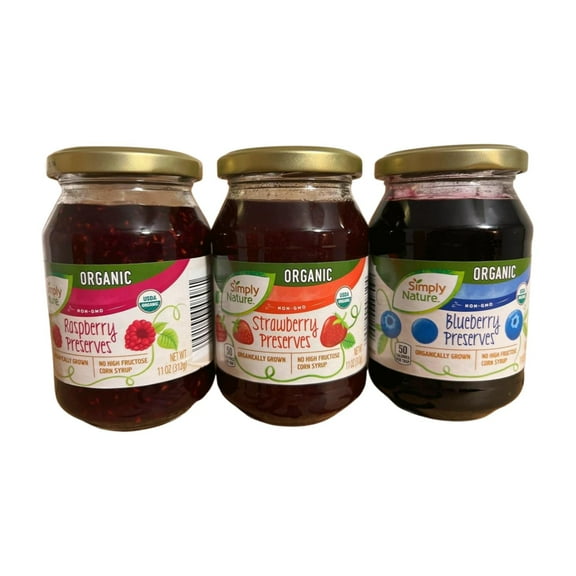 Organic Strawberry, Blueberry, Raspberry Preserves, No High Fructose Corn Syrup, Non-GMO, 11 oz x 3 (936g)