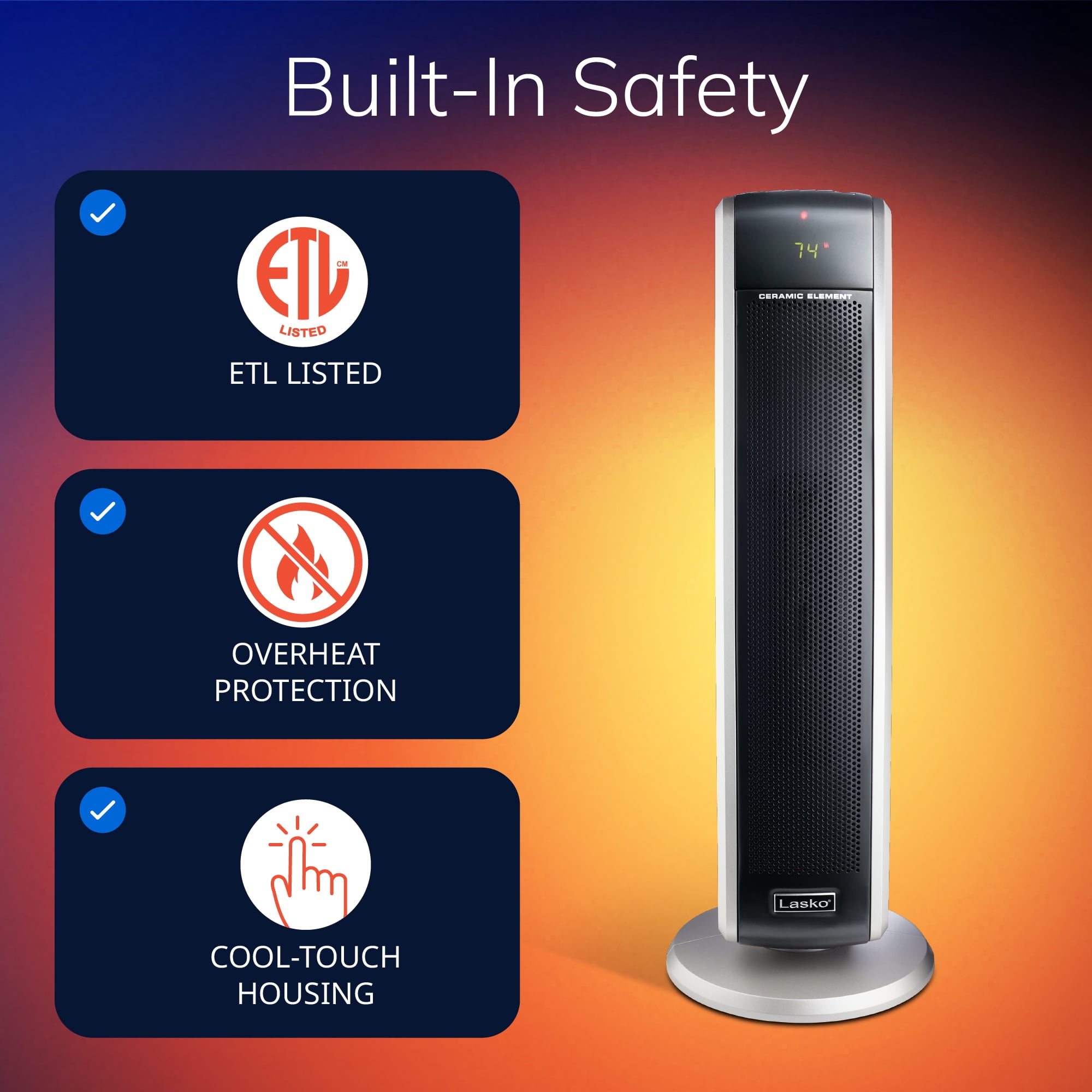 Lasko 5586 Digital Ceramic Tower Space Heater, 1500W, Remote