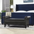 thumbnail image 2 of Kathy Roll Arm Entryway Accent Bench Vintage Black Brown Faux Leather, 2 of 5