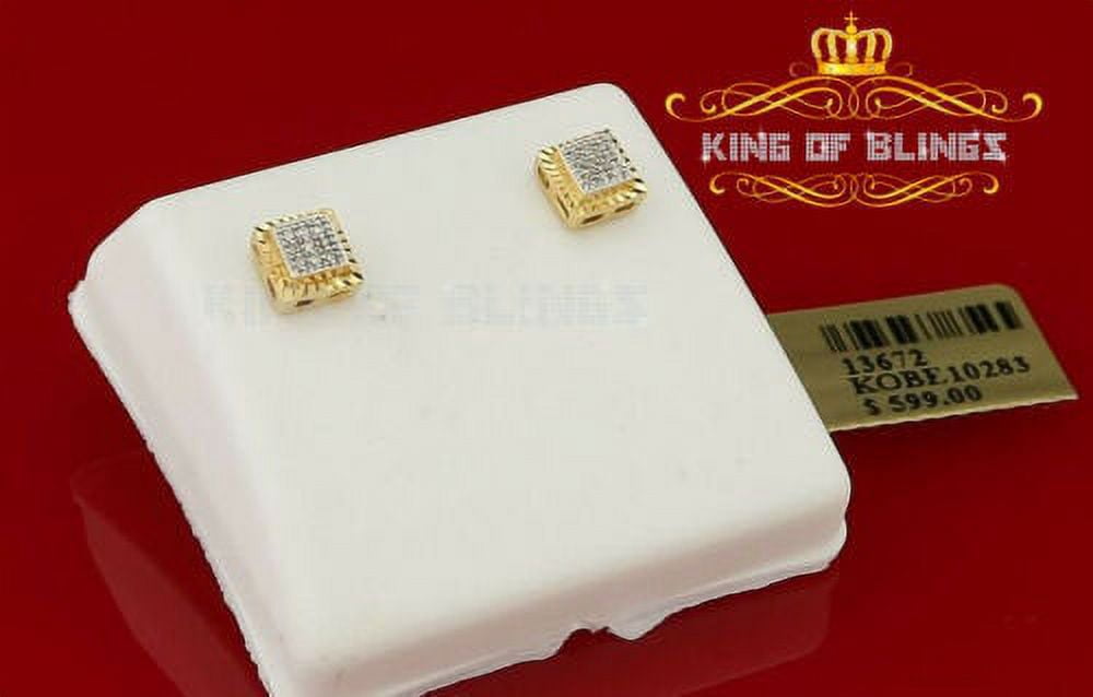King of Bling's 10K Yellow Real Gold with Real 0.05CT Diamonds Men's/Women's Square Stud Earring