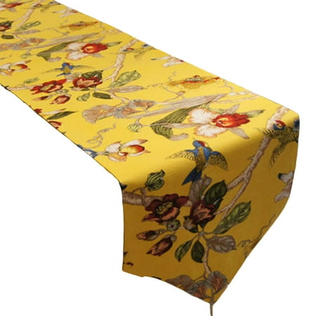 

JANGSLNG Table Runner Chinese Classical Flowers And Birds Printed with Tassel Pendant Table Runner Lace Long Tablecloth Flag Dining Room Supply