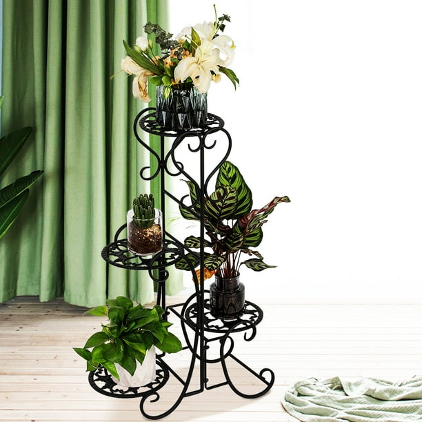 Artisasset 4 Tier Metal Fluer De Lis Pattern Round Panel Flowers Plant Stand Walmart Com Walmart Com