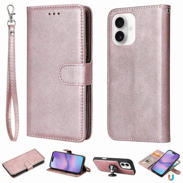 For iPhone 17 Case 2 in 1 Detachable Magnetic Leather Wallet Mobile Cover with Strap -