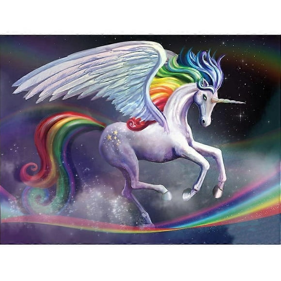 Full round Drill Diamond Painting Cross Stitch Unicorn on Rainbow Diamond Embroidery Rhinestone Mosaic Decor Gift 12 X16 inch