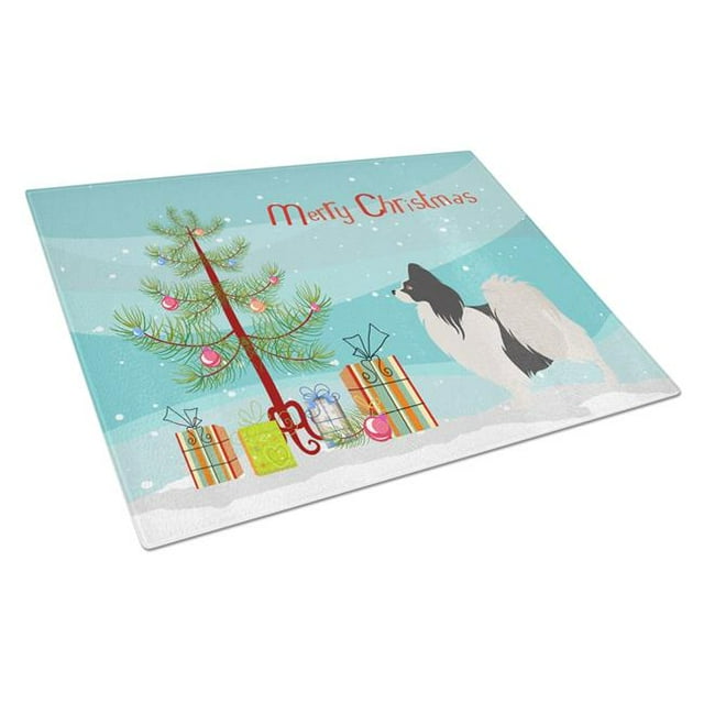 Carolines Treasures BB8484LCB Papillon Christmas Glass Cutting Board - Large