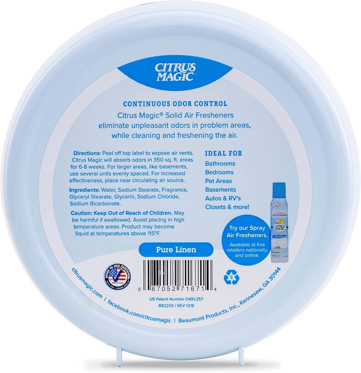 Citrus Magic Solid Air Freshener - Pure Linen - Pack Of 6 - 8 Oz