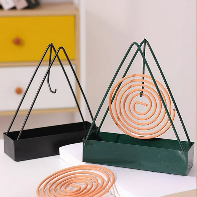 Soporte de hierro para espirales antimosquitos con gancho y cenicero, 17 x 12 x 4 cm, para uso doméstico. Ideal para aromaterapia. 1 unidad. Color negro Rkxzt