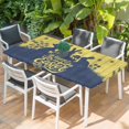thumbnail image 2 of Happy Easter Rabbits Table Cloths for 6 Foot Rectangle Tables, Spring Daisy Navy Silhouette Yellow Patio Waterproof Elastic Fitted Tablecloths, Washable Rectangular Table Cover for Camping, 2 of 8
