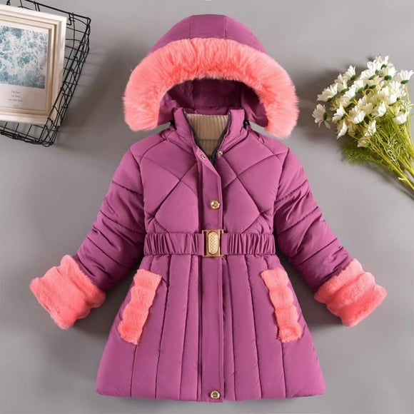 uublik Quilted Winter Coat Girls Ski Jacket Winter Outdoor Warm Snow Coat Kid's Snowboarding Windproof Jacket with Hood Purple, Size 3-12 Years