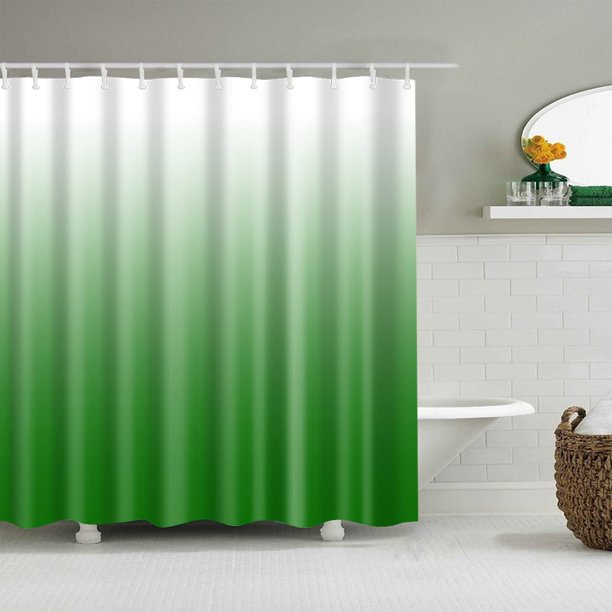 Green Shower Curtain Gradual Color Ombre 72x72inch Free Metal Hooks 12Pack Simple Modern Decor