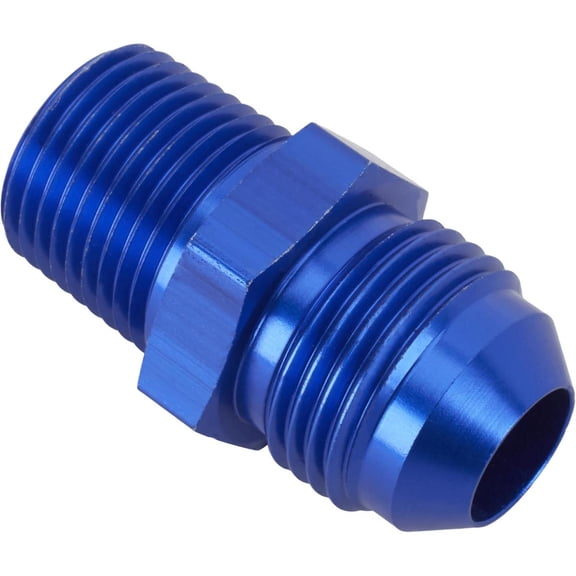 Blue Straight AN8 Flare Adapter to 3/8 Inch Aluminum Pipe Fitting