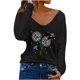 thumbnail image 1 of Camiseta de manga larga con cuello en V para mujer a la moda, blusa suelta con estampado de otoño Fridja  bvmnju4623, 1 of 5