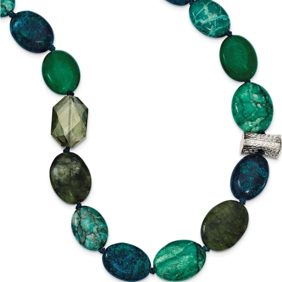 Sterling Silver Jade, Crystal, Jasper And Serpentine With 2In Ext Necklace Made In Thailand qh5273-18