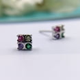 thumbnail image 4 of Square Shaped Multicolor Floral Design Stud Earrings CZ Diamonds In 925 sterling Silver  Minimalist Handmade Gift for Her, 4 of 8