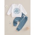 thumbnail image 3 of YASUTNKS Toddler Boys 1st Birthday Outfits Letter Print Long Sleeve Sweatshirts Long Pants 2Pcs Fall Clothes Set, 3 of 9