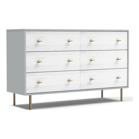 Pemberly Row Modern Wood 6 Drawer Dresser in Weathered White-Gray