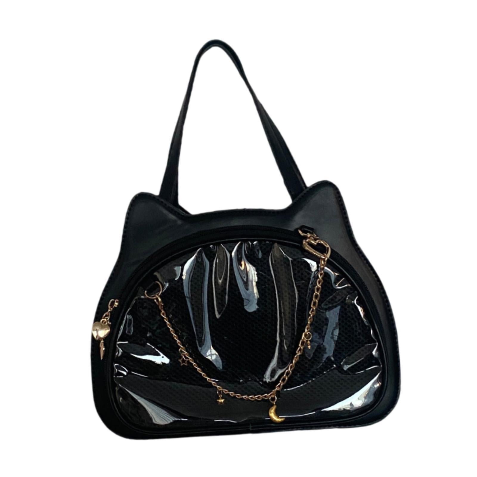 Wxqbjtam Cat Shape Shoulder Bag PU Adjustable Detachable Shoulder Strap Small Cute Casual Black