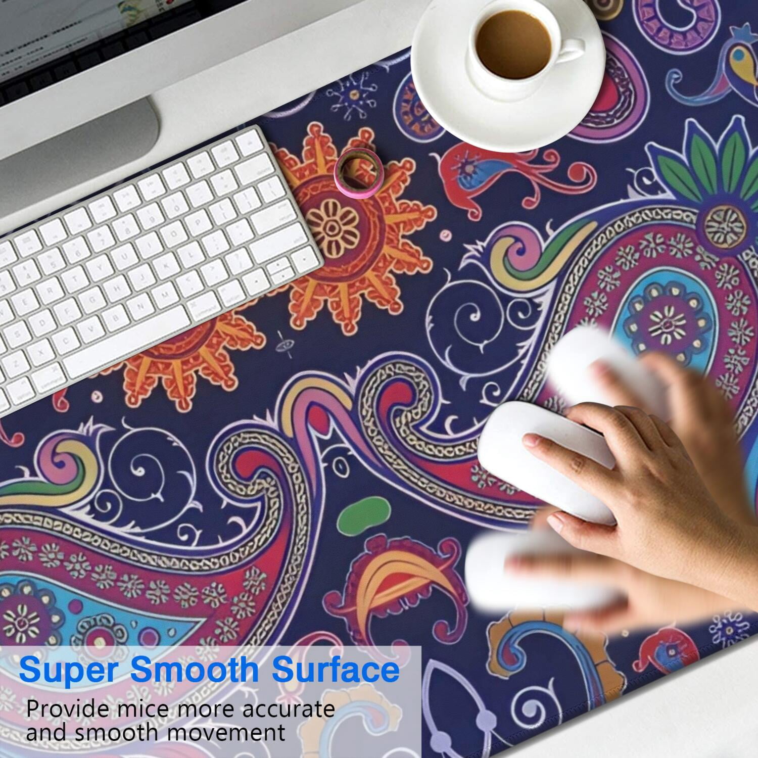 Long Mouse Pads for Desk,Multicolor Ethnic Paisley Pattern Desk Mats on Top Of Desks, Desk Mouse Pad Extra Large with 3mm Non-Slip Base and Stitched Edge for Gaming,Office,Work,Home 47.3"x23.6"