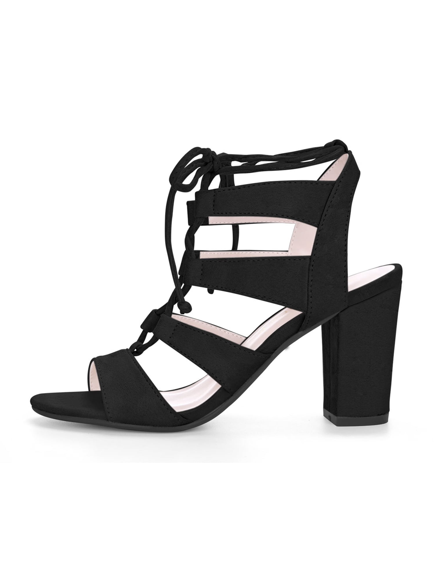 black block heel lace up sandals